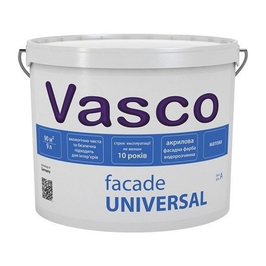 Фасадная краска акриловая Vasco facade UNIVERSAL - водоразбавляемая, 9л - База А цена купить в Киеве